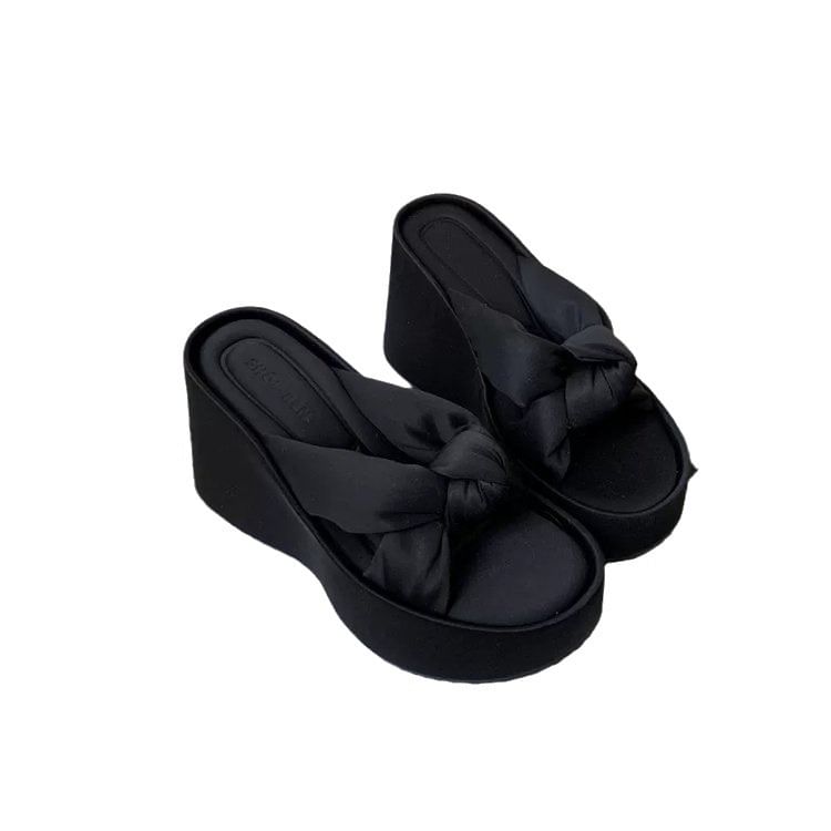 Sandals Heel Wedge Knot Slide Platform