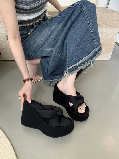 Sandals Heel Wedge Knot Slide Platform