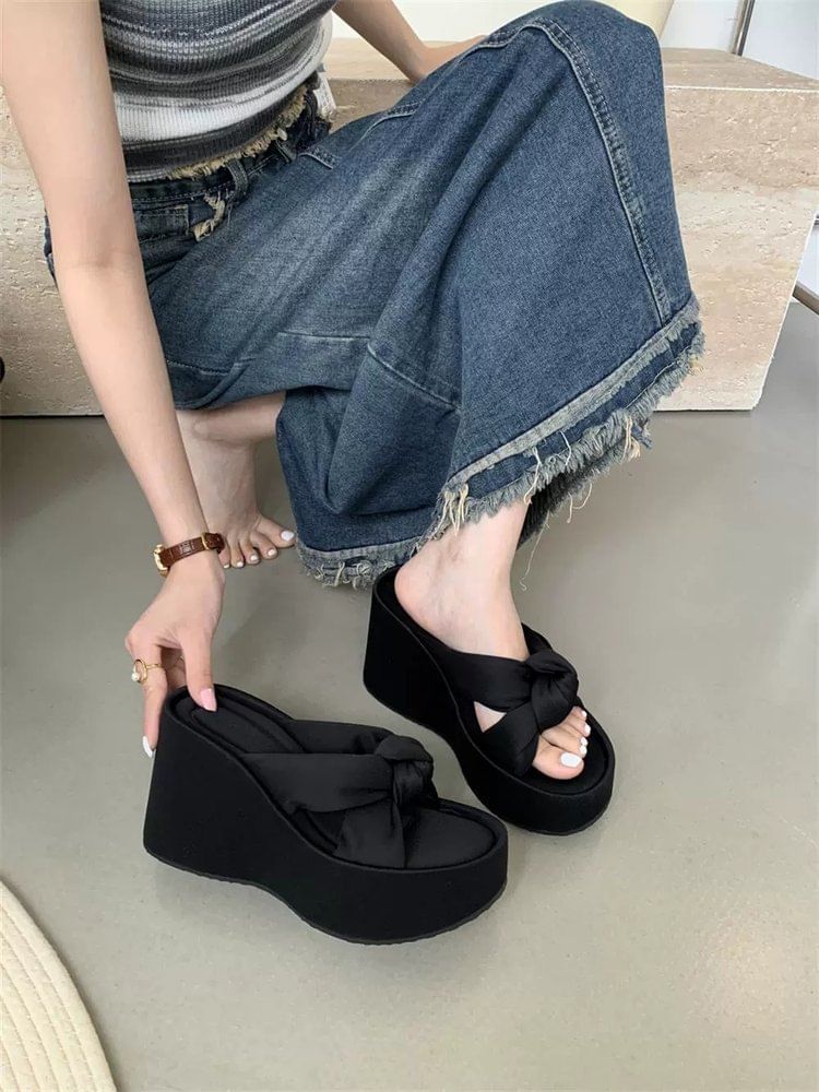 Sandals Heel Wedge Knot Slide Platform