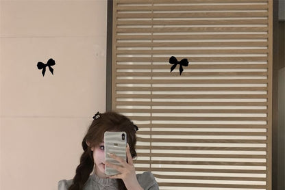 Short Sleeve Crew Neck Plain Bow Frill Top / High Waist Panel Velvet Shorts