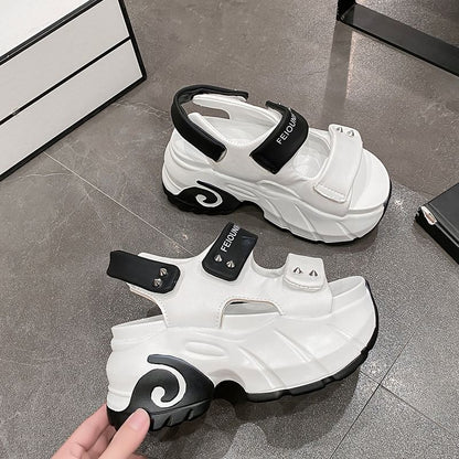 Platform Adhesive Strap Two Tone Studded Slingback Sandals