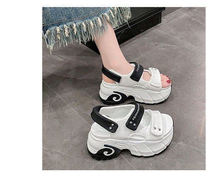 Platform Adhesive Strap Two Tone Studded Slingback Sandals