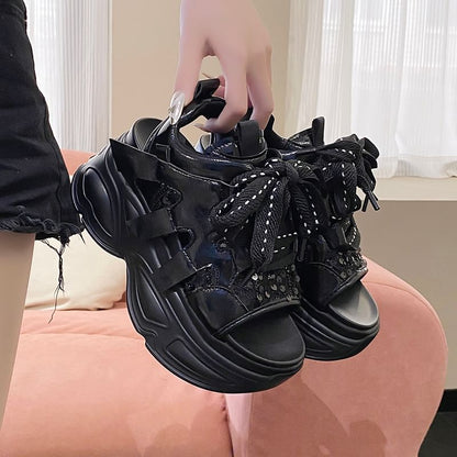 Platform Sequin Lace-Up Slingback Sandals