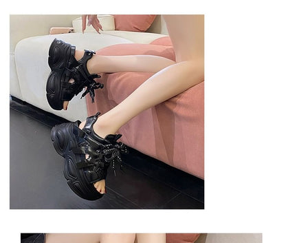 Platform Sequin Lace-Up Slingback Sandals