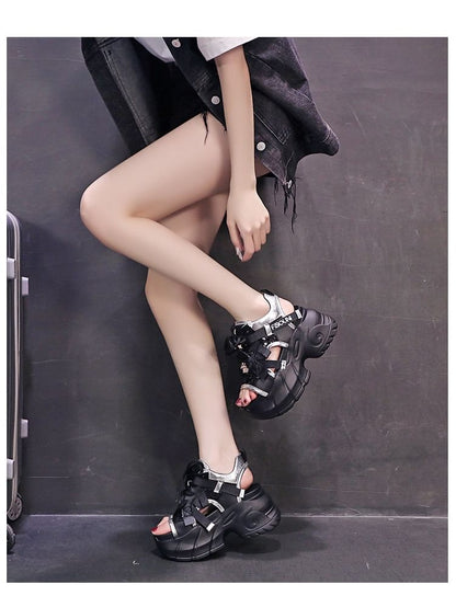 Platform Sequin Mesh Panel Lace-Up Faux Leather Slingback Sandals