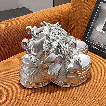 Platform Sequin Lace-Up Slingback Sandals