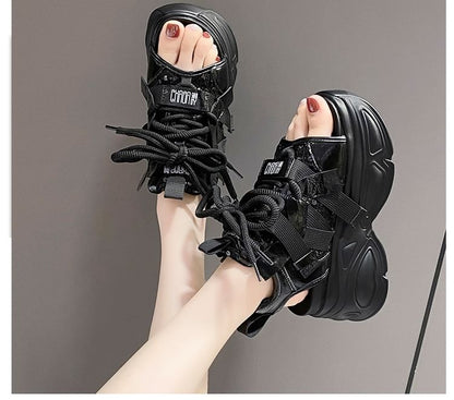 Platform Sequin Lace-Up Slingback Sandals