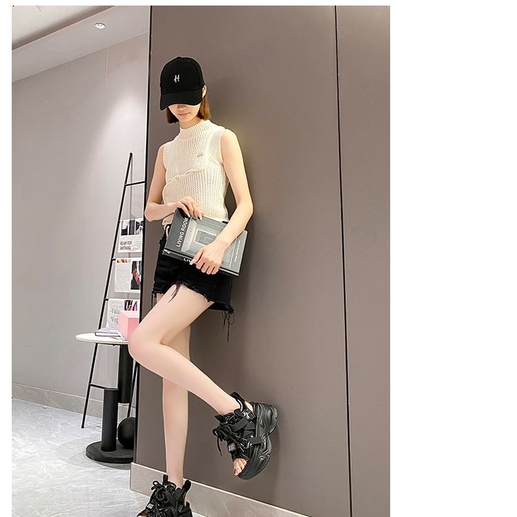 Platform Sequin Lace-Up Slingback Sandals