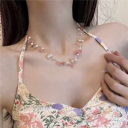 Faux Pearl Faux Crystal Layered Choker