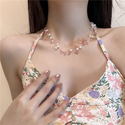 Faux Pearl Faux Crystal Layered Choker