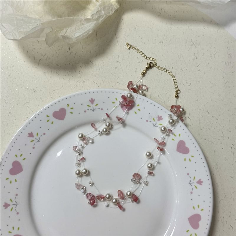 Faux Pearl Faux Crystal Layered Choker