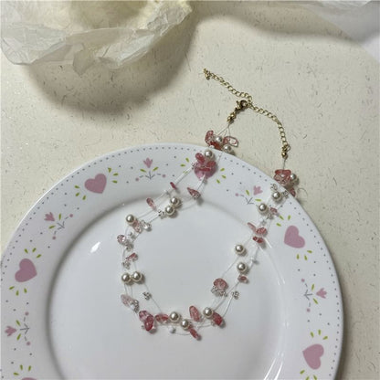 Faux Pearl Faux Crystal Layered Choker