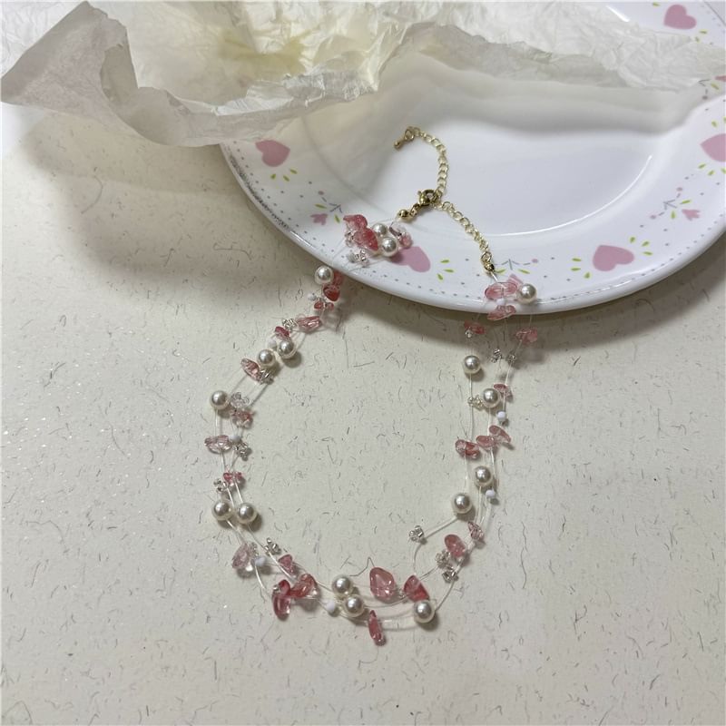 Faux Pearl Faux Crystal Layered Choker