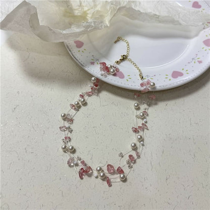 Faux Pearl Faux Crystal Layered Choker