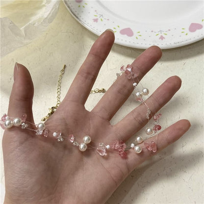 Faux Pearl Faux Crystal Layered Choker