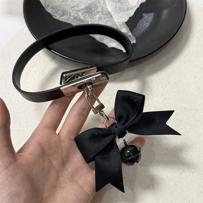 Black Bowknot Choker Necklace With Bell Pendant