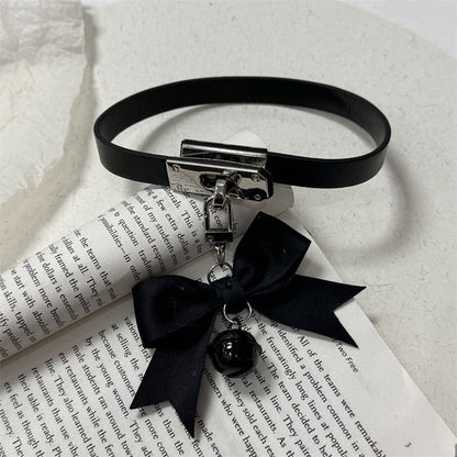 Black Bowknot Choker Necklace With Bell Pendant