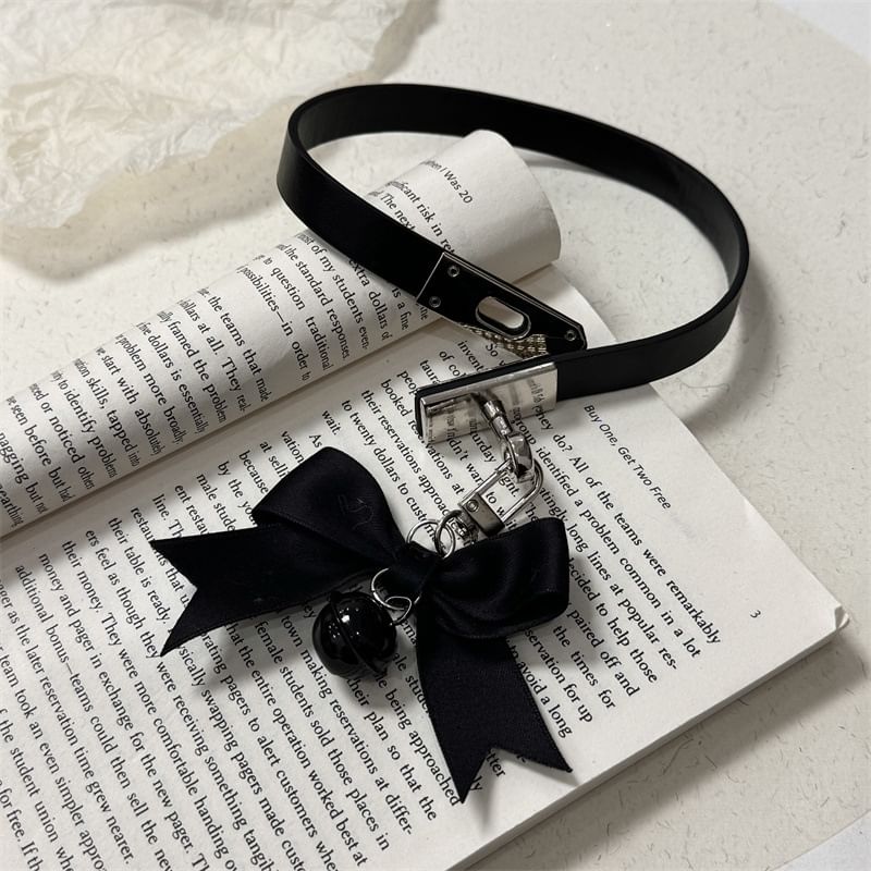 Black Bowknot Choker Necklace With Bell Pendant