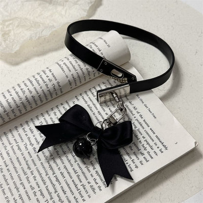 Black Bowknot Choker Necklace With Bell Pendant