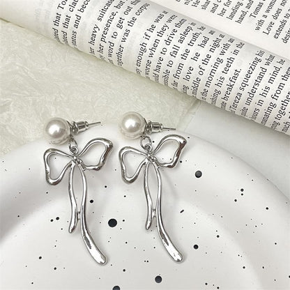 Faux Pearl Bow Alloy Drop Earring