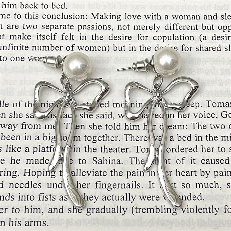 Faux Pearl Bow Alloy Drop Earring