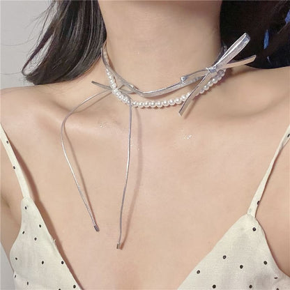 Ribbon Faux Leather Choker