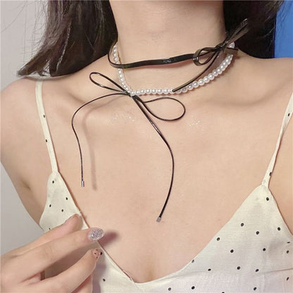 Ribbon Faux Leather Choker