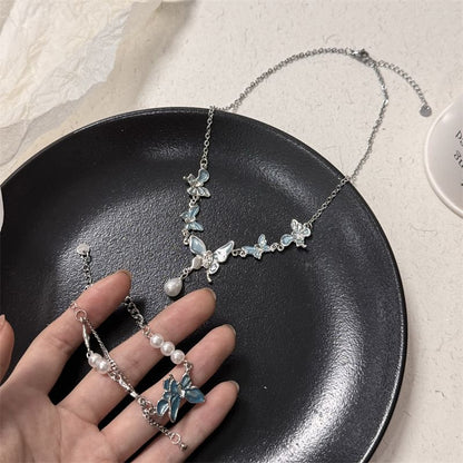 Butterfly Faux Pearl Alloy Choker