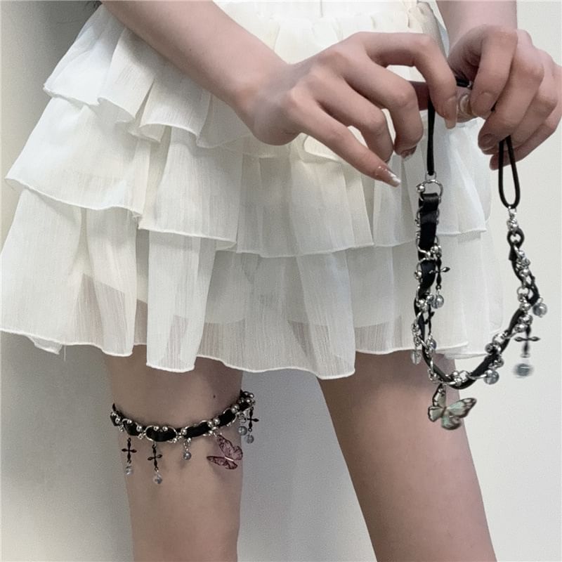 Butterfly Faux Crystal Faux Leather Thigh Chain