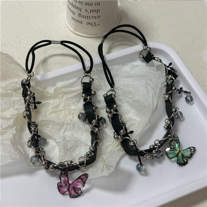 Butterfly Faux Crystal Faux Leather Thigh Chain