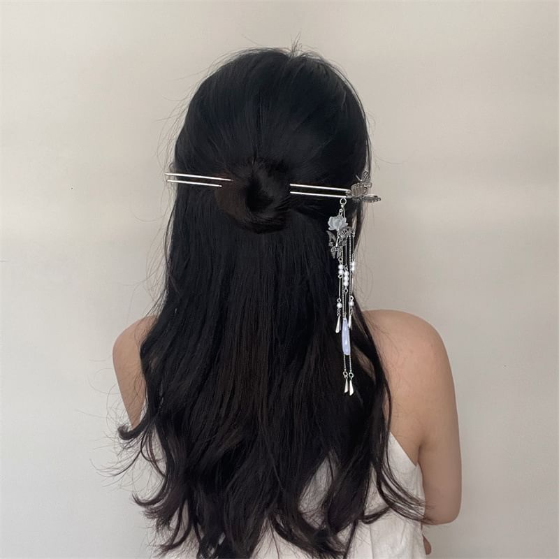 Butterfly Lotus Faux Pearl Alloy Hair Stick