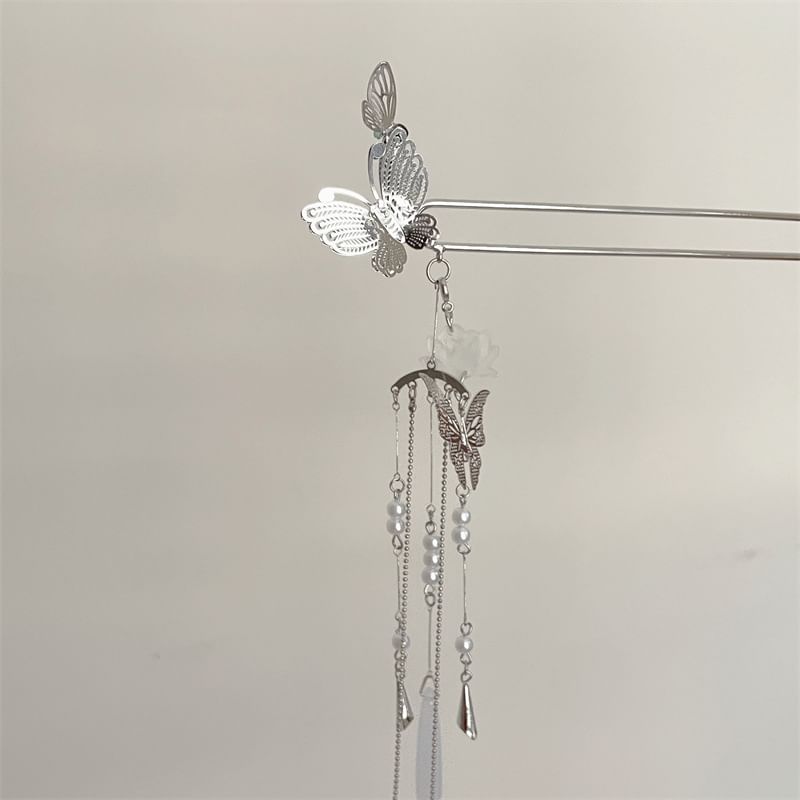 Butterfly Lotus Faux Pearl Alloy Hair Stick