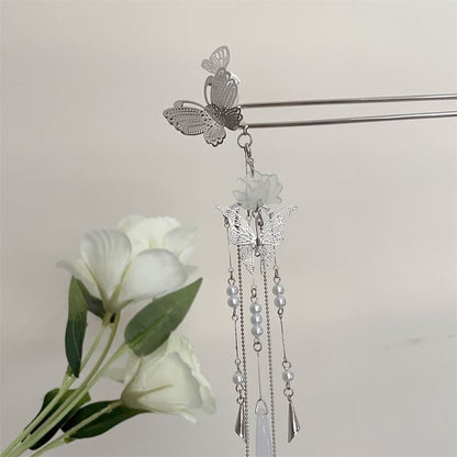 Butterfly Lotus Faux Pearl Alloy Hair Stick