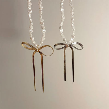 Bow Faux Pearl Choker