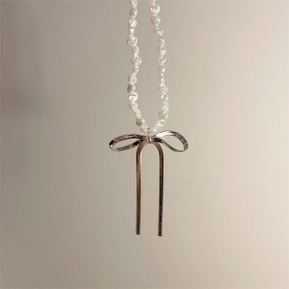 Bow Faux Pearl Choker