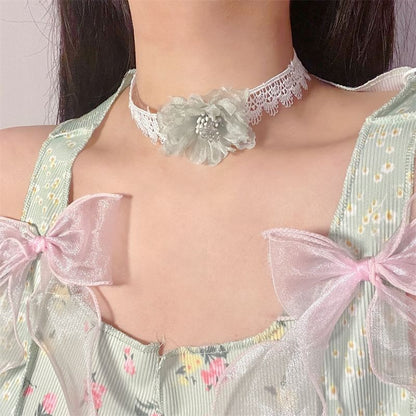 Floral Fabric Lace Choker