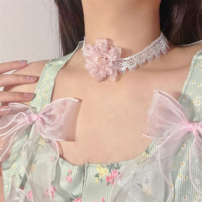 Floral Fabric Lace Choker