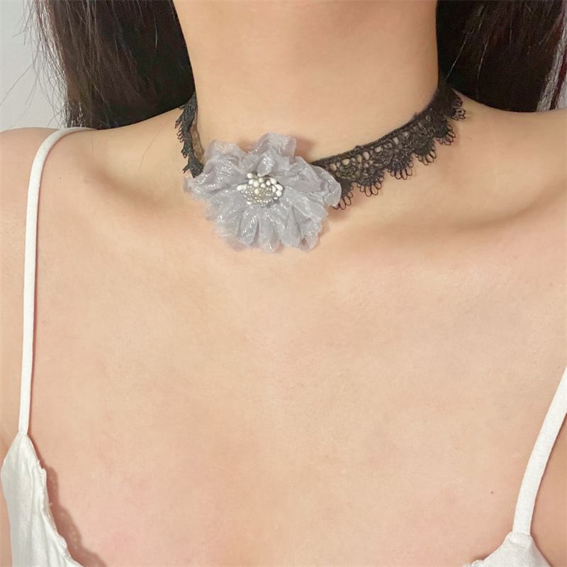 Floral Fabric Lace Choker