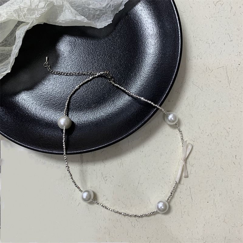 Ribbon Faux Pearl Alloy Choker