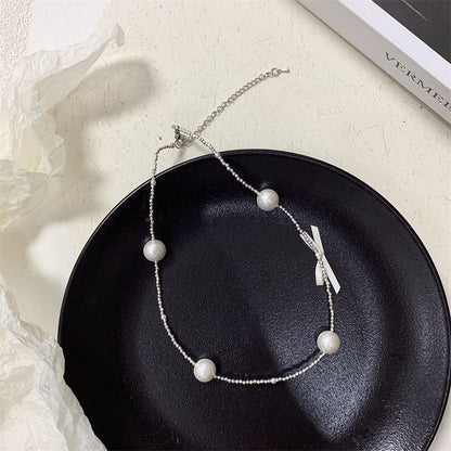 Ribbon Faux Pearl Alloy Choker