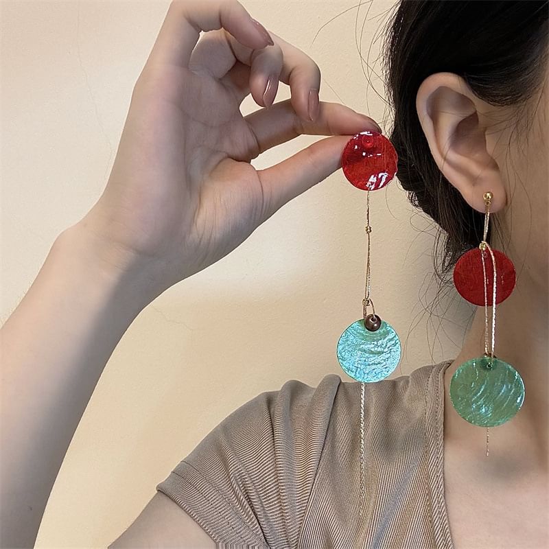 Disc Asymmetrical Alloy Dangle Earring