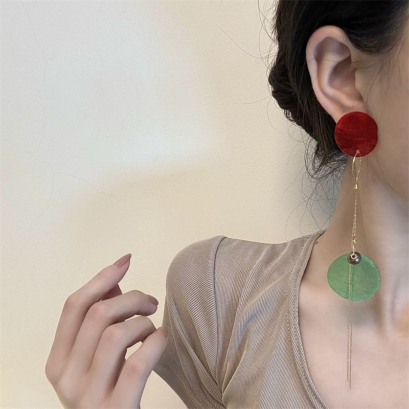 Disc Asymmetrical Alloy Dangle Earring