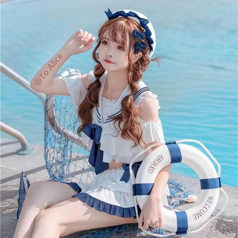 Set: Lolita Sailor Collar Swim Top + Swim Skirt