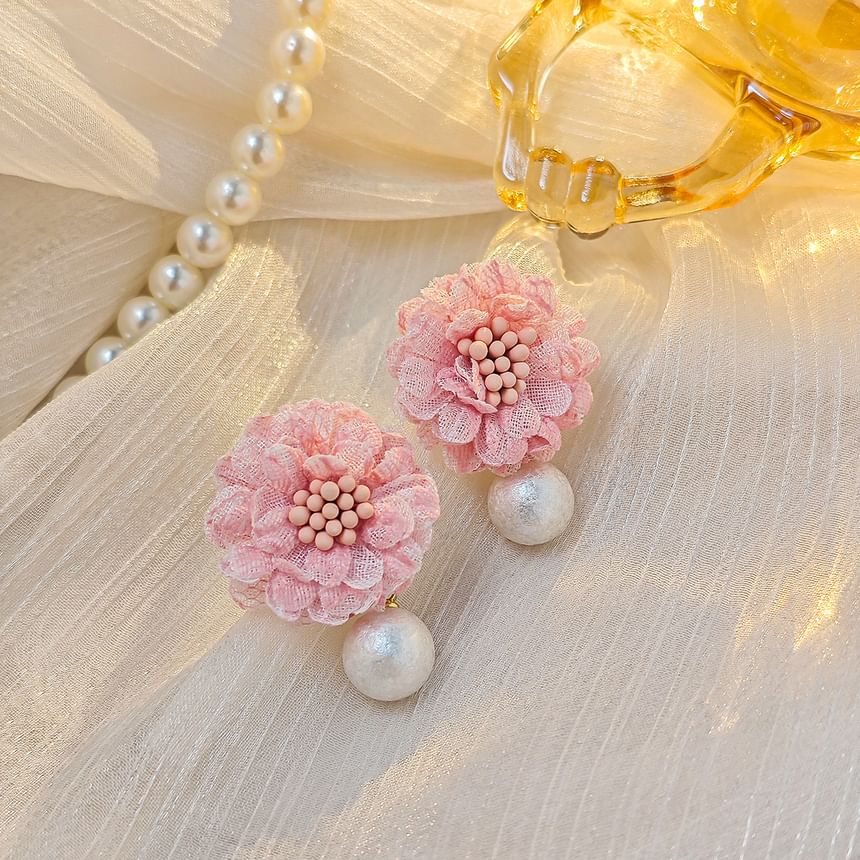 Elegant Flower Pearl Drop Earrings