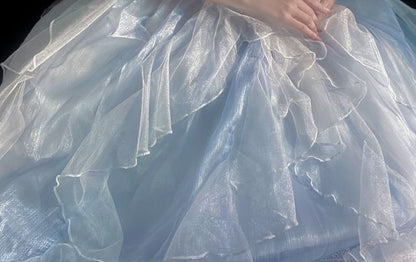 Robe mi-longue transparente unie à manches courtes et épaules dénudées Lolita + ceinture à la taille + tour de cou