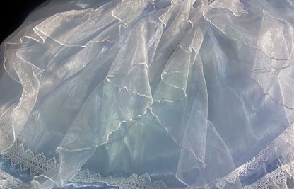 Robe mi-longue transparente unie à manches courtes et épaules dénudées Lolita + ceinture à la taille + tour de cou