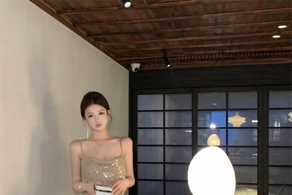 Sequin Spaghetti Strap A-Line Maxi Dress