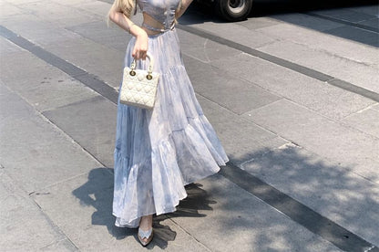 Spaghetti Strap Tie Dye Halter Neck Cutout Maxi A-Line Dress