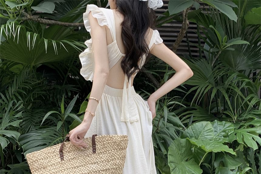 Spaghetti Strap Tie Back Maxi A-Line Dress