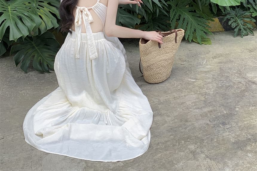 Spaghetti Strap Tie Back Maxi A-Line Dress